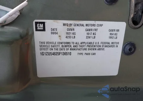 2005 Chevrolet Malibu Lt z USA, uszkodzony, nr VIN 1G1ZU54825F136510